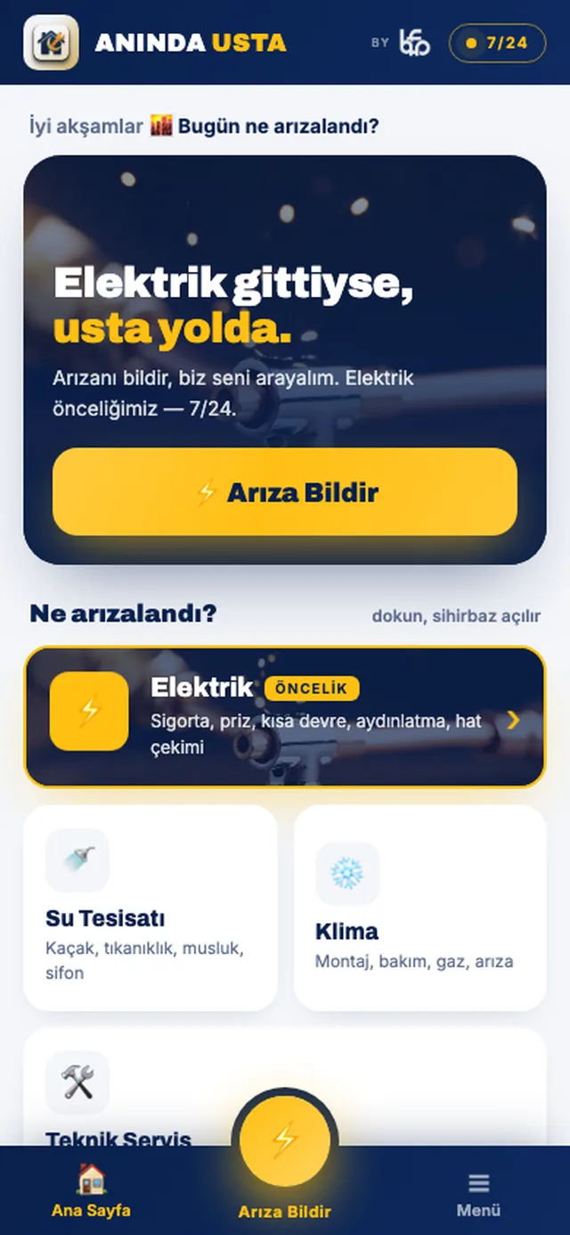 Anında Usta mobil pazaryeri uygulaması