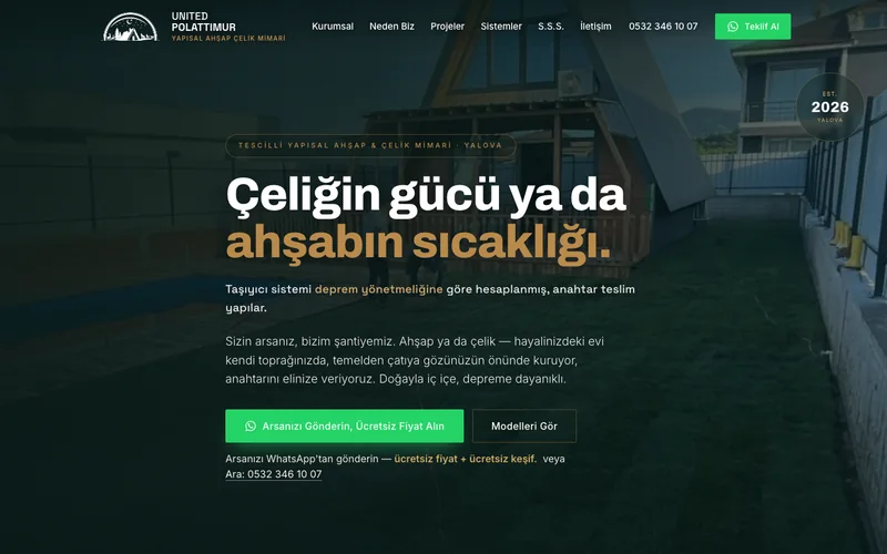 United Polattimur kurumsal sitesinin açılış ekranı
